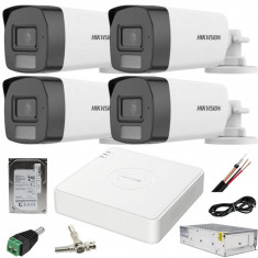 Sistem supraveghere Hikvision 4 camere 2MP Dual Light IR 40m WL 40m DVR 4MP AcuSense cu accesorii incluse HDD 500GB SafetyGuard Surveillance