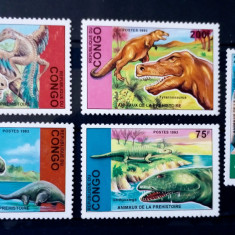 CONGO 1993 ANIMALE PREISTORICE, FAUNA,FINOZAURI,REPTILE,Serie 5v. Nestampilata
