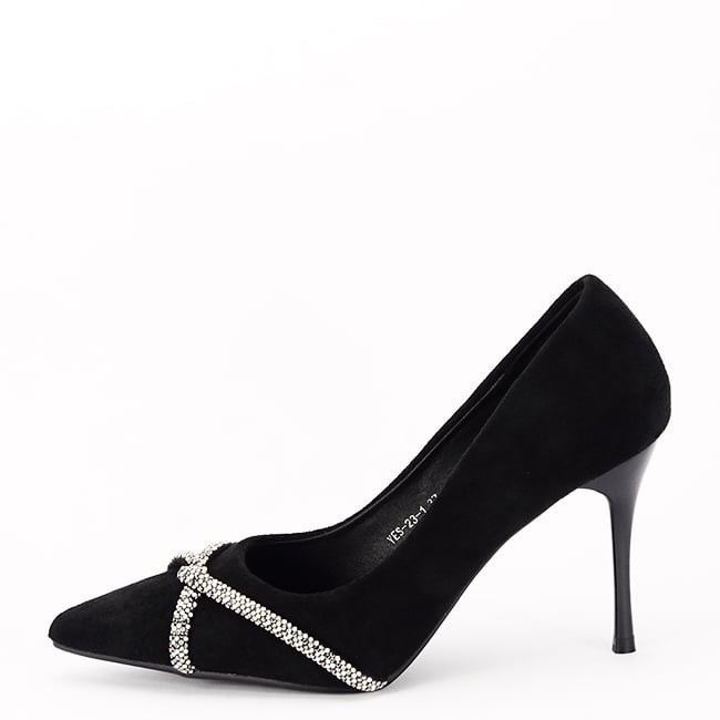 Pantofi negri eleganti cu pietricele argintii YES-23-1 03
