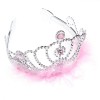 Coroniță Păr, Model Prințesă, Argintiu, Strass Roz, Pene Roz, Oem