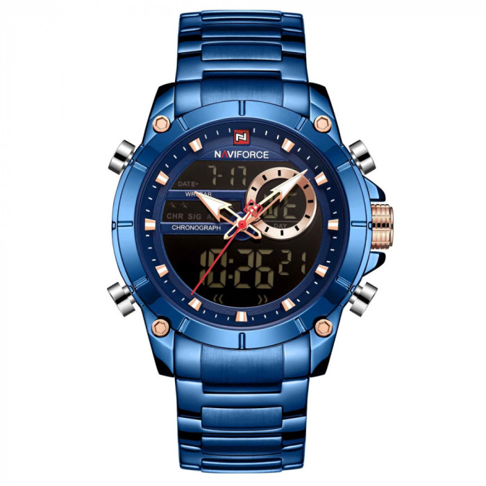 Ceas de mana barbatesc Naviforce, Elegant, Fashion, Cronograf, Dual Time, Quartz, Otel