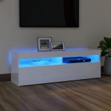 VidaXL Comodă TV cu lumini LED, alb extralucios, 120x35x40 cm