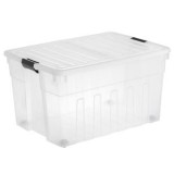 Cutie de depozitare din plastic transparent cu capac pliabil și roți, 150L, CMCLASS
