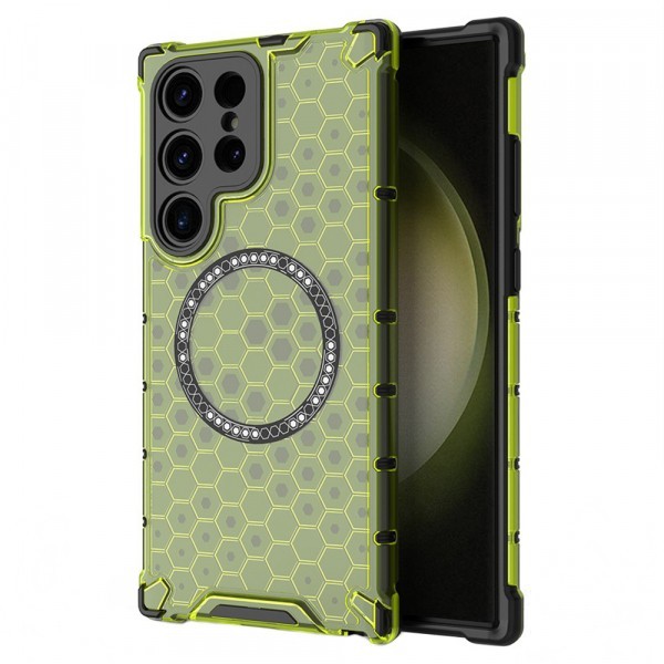 Husa MagSafe pentru Samsung Galaxy S24 Ultra S928, Techsuit, HoneyComb Shield, Verde