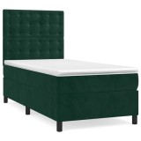 Cumpara ieftin Pat box spring cu saltea, verde inchis, 80x200 cm, catifea