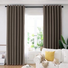 Draperie din catifea blackout cu inele argintii, Madison, 150x260 cm, densitate 700 g/ml, Taupe, 1 buc