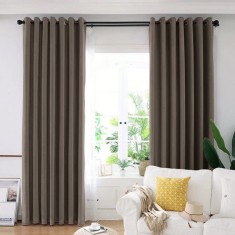 Draperie din catifea blackout cu inele auriu antic, Madison, 150x255 cm, densitate 700 g/ml, Taupe, 1 buc