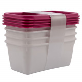 Set 4 cutii alimentare Gies, plastic, cu capac, 0.75L, Alb/Violet