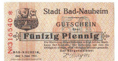 SV * Germania 50 PFENNIG 1917 * NOTGELG * Stadt BAD NAUHEIM +/- AUNC foto