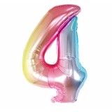 Balon din Folie Metalizata Cyrax, Figurina Cifra, Tema Aniversare 40 cm, Ambalaj Individual, Pai inclus, Umflare cu Aer sau Heliu, Multicolor, Cifra 4