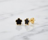 Cumpara ieftin Cercei Mici din Argint 925 Placati cu Aur , zBlack Blossom, , Floare cu Email Negru, 1g