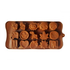 Forma silicon pentru bomboane, 15 cavitati, Diverse forme, Maro, 21 cm, 257COF