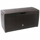 Cumpara ieftin Lada Depozitare Gradina Ratan Prosperplast Rato, 310L, 119x48x60cm, Maro Inchis, Impermeabila, cu Roti
