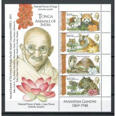 Tonga 2016 Mi 2074/77 bl 100 - Fauna, flora, Gandhi