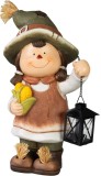 Decoratiune MagicHome Nature fetita cu porumb si lanterna, magnezie, 41 cm