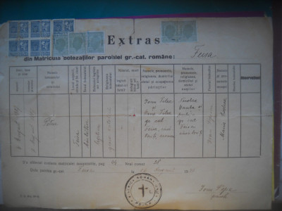 HOPCT DOCUMENT VECHI NR 281 EXTRAS MATRICULA BOTEZ PAR GR CATOLICE PEISA 1946 foto