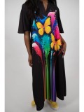 Cumpara ieftin ROCHIE LUNGA CU BUZUNARE SI MANECI CLOPOT BUTTERFLY VALLO TALIE UNICA Multicolora