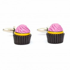 Butoni haiosi, Onore, mov si negru, inox, 4.4 cm, model unic forma cupcake