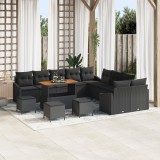 Set canapea grădină vidaXL 14 piese cu perne Negru Ratan polimeric Acacia, Set canapea grădină vidaXL 2 locuri cu perne Negru Ratan polimeric, Set din