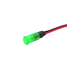 Indicator LED snap de panou din plastic , 8mm, 2 fire 20cm, verde, 12-24V DC, IP65, FL1P-08QW-2-GREEN