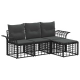 vidaXL Set de canapele de exterior 4 pcs Negru și Gri &icirc;nchis Poliester 3437675