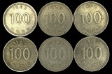 Coreea de Sud , lot 3 - 6 buc x 100 Won 1983 , 1986 , 1987 , 1989 , 1990 , 1991, Asia, Cupru-Nichel