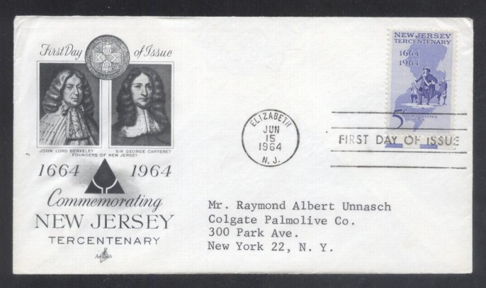 United States 1964 300 years New Jersey FDC K.616