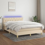 Gossi pat cu arcuri, saltea si led, crem, 140x200 cm, textil