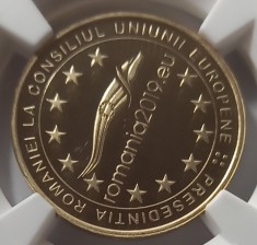 Rom&amp;acirc;nia, 50 Bani 2019, Președenția Consiliului U.E., PF 69. foto