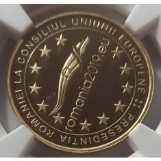 Rom&acirc;nia, 50 Bani 2019, Președenția Consiliului U.E., PF 69.