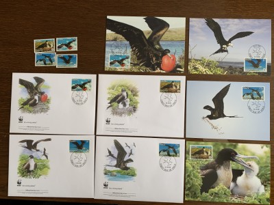 nauru - pasari - fregata mare - serie 4 timbre MNH, 4 FDC, 4 maxime, fauna wwf foto