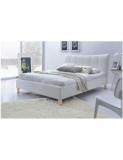 Pat dublu HM Sandy, tapitat cu piele ecologica, somiera inclusa, structura lemn masiv, 160x200 alb