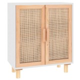 Cumpara ieftin Servanta, alb, 60x30x70 cm, lemn masiv pin si ratan natural