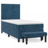 Cumpara ieftin Pat continental cu saltea, albastru inchis, 80x200 cm, catifea