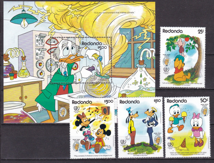 Redonda 1989 Disney Twain serie + bloc MNH