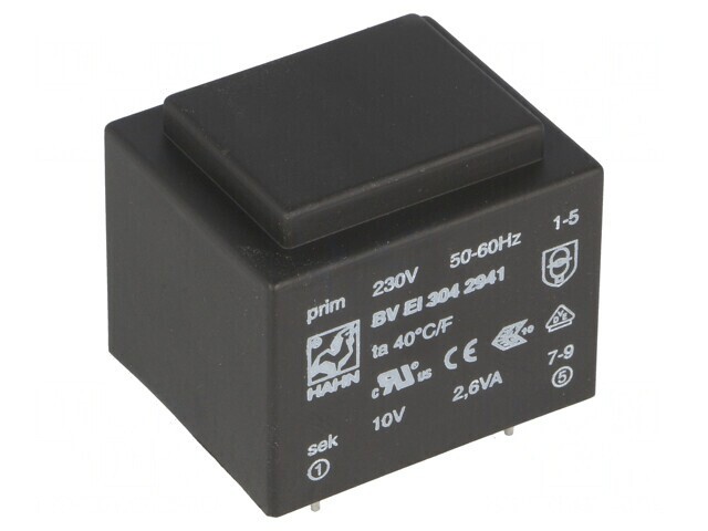 Transformator &Icirc;ncapsulat 2,6VA 230V 10V 260mA PCB