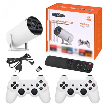 Set cu proiector de jocuri 3D X10 Plus 2 controlere 4K 60W 5G Wi-Fi 10.1x10.35cm alb foto