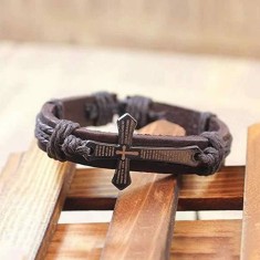 Brățară din piele vintage cu cruce Traicere Colour - Black Colour - Black foto