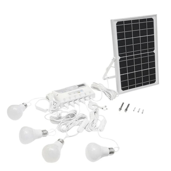 Sistem pentru iluminat cu 4 becuri LED, panou solar 9V/12W si 1xUSB incarcare