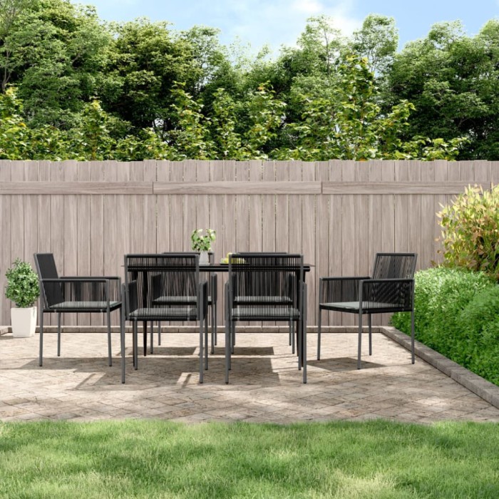 vidaXL Set mobilier grădină cu perne, 7 piese, negru, poliratan &amp; oțel 3187068