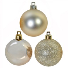 Set Globuri Crăciun, Model Bej Mat Strălucitor Glitter, Plastic, 5 cm, 12 Bucăți