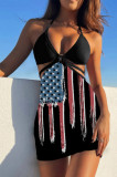 SW2215-1 Costum de baie din 3 piese model steag USA si sarong, M, M/L, S/M
