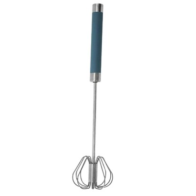 Tel practic semi automat Pufo din otel inoxidabil, tip mixer cu actionare manuala, pentru spumare si amestecare, 31 cm, albastru foto