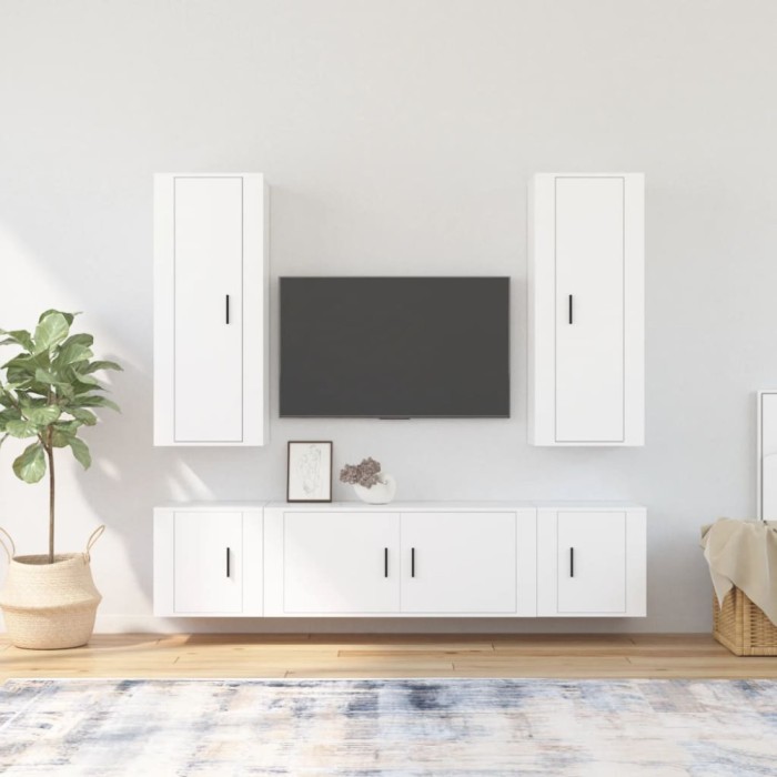 Set dulap TV, 5 piese, alb, lemn prelucrat
