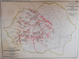 Harta debitelor si fortelor hidraulice ale Romaniei Mari,90x70cm,litografie rara