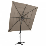 Umbrelă de soare 4 niveluri st&acirc;lp aluminiu gri taupe 250x250 cm, vidaXL