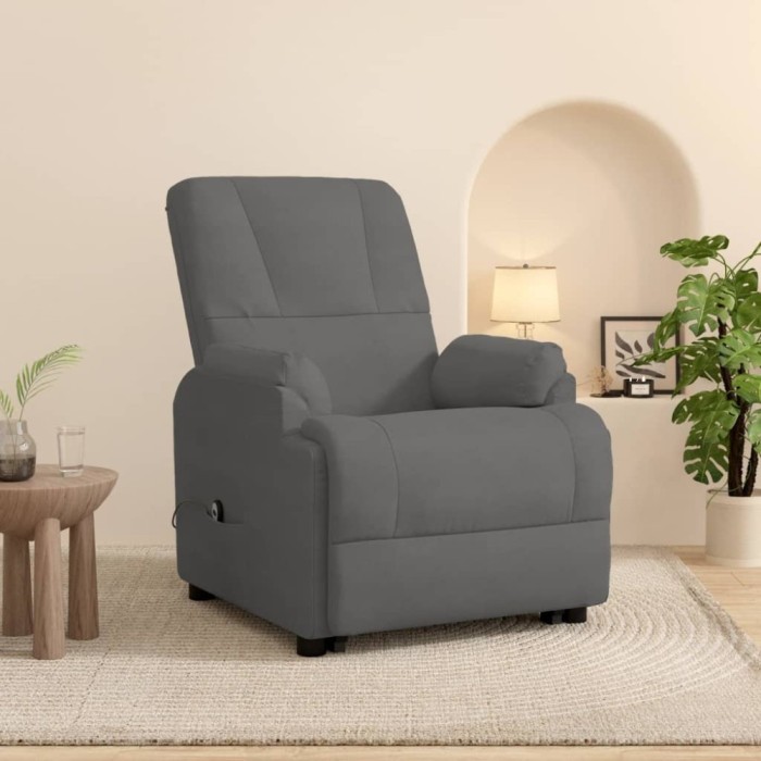 vidaXL Fotoliu rabatabil cu ridicare, gri &icirc;nchis, piele &icirc;ntoarsă eco 3093180