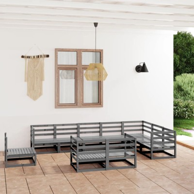Gossi set mobilier de gradina, 10 piese, gri, lemn masiv de pin foto