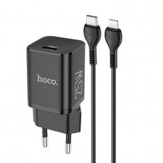 Incarcator USB-C, PD 25W, QC 3.0, 3A + Cablu Type-C la Lightning, 1m, Hoco Rigorous (N19), Black