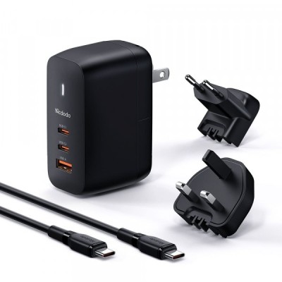 Incarcator Retea Cu Cablu USB-C McDodo CH-8442 Mecha Travel, 65W, 5A, 1 x USB-A - 2 x USB-C, Negru foto